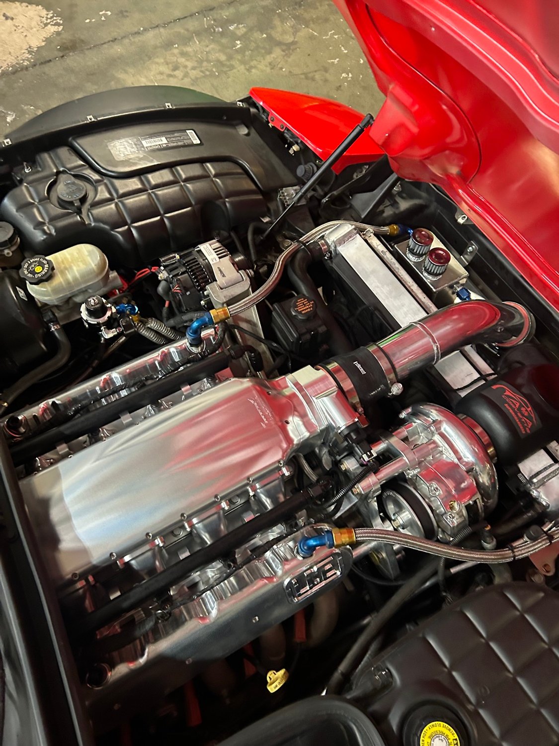 Diesel truck engine bay